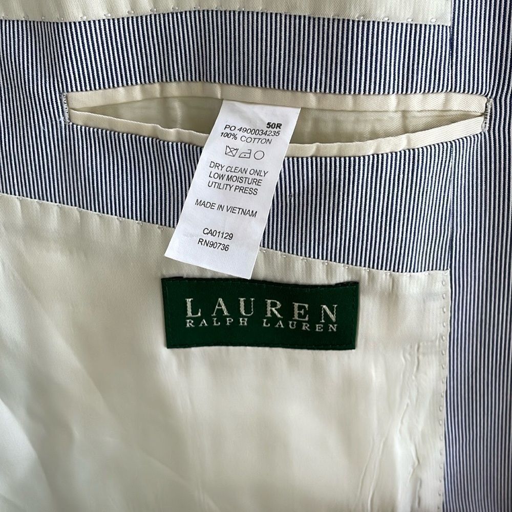 LAUREN RALPH LAUREN NAVY BLUE AND WHITE STRIPED BLAZER - Picture 6 of 8